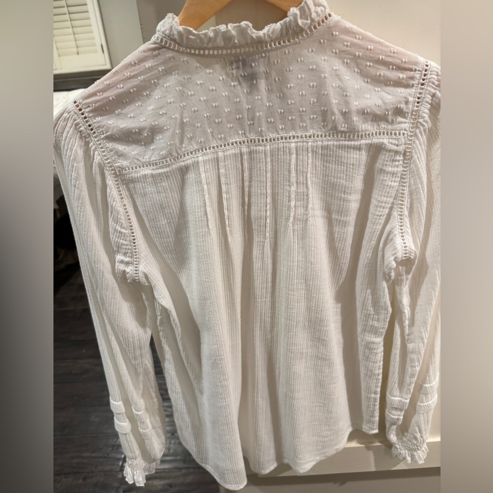 Faherty Willa Button Front Peasant Blouse Top White NWT Size S - Picture 6 of 8